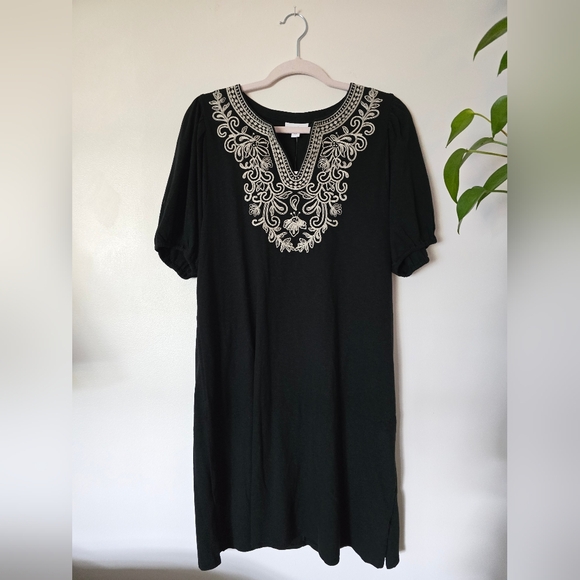 J. Jill Dresses & Skirts - New J. Jill Womens Small Relax Fit Embroidered Cotton Blend Black Shift Dress